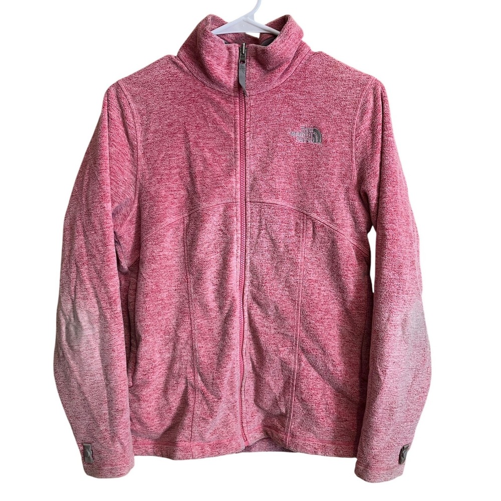The North Face Womens Pink Heathered Full Zip Fleece Jacket Mock Neck Size S